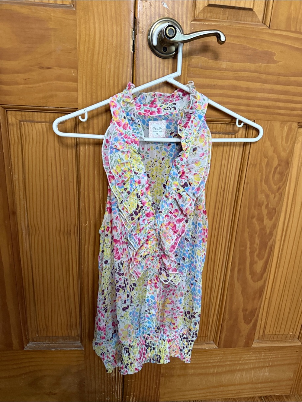 DO+BE Pink Yellow Blue Floral Ruffle Tank Top